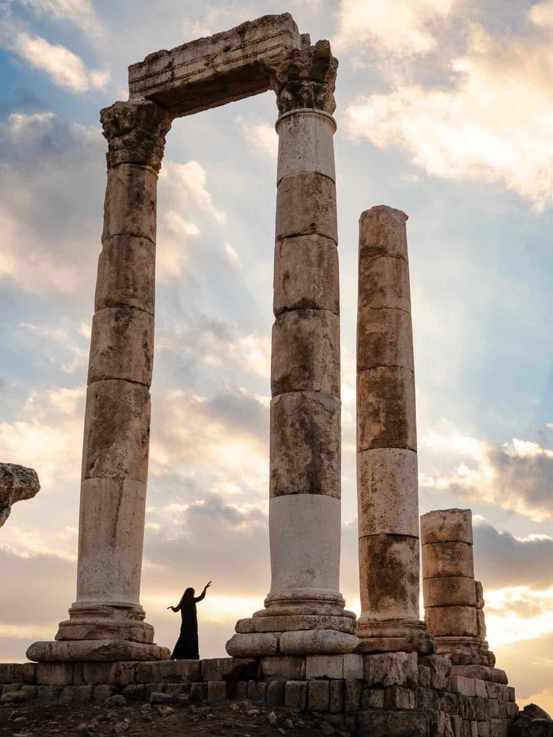 Temple of Hercules at the Amman Citadel near sunset