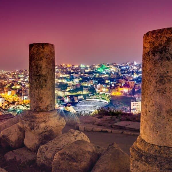 Amman Citadel overlooking the city at night