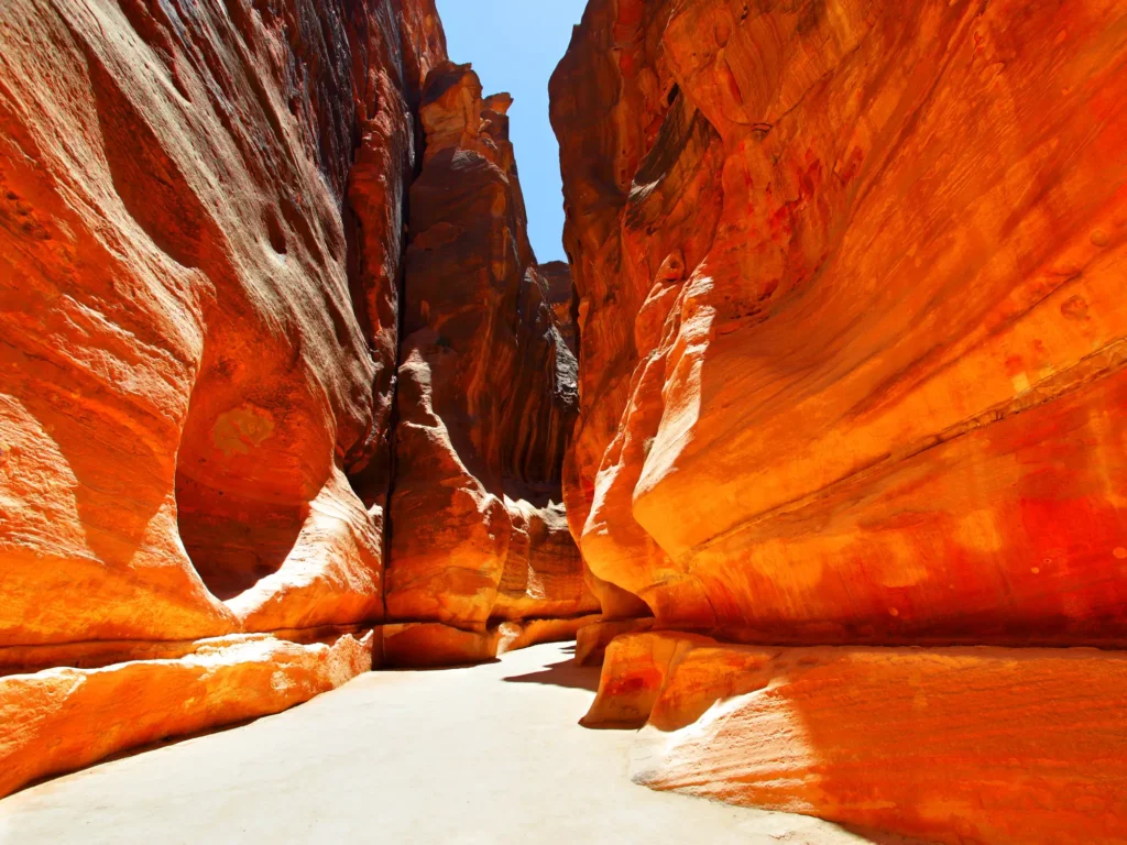 The Siq leading to Petra Treasury Jordan