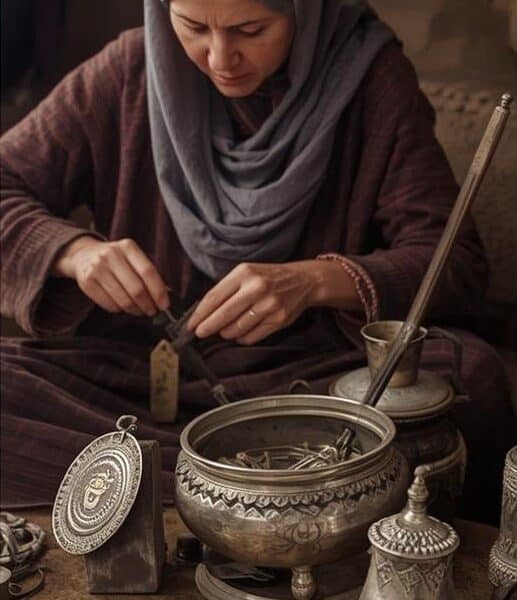 Jordanian artisan crafting Nabataean-inspired silver jewellery in Petra