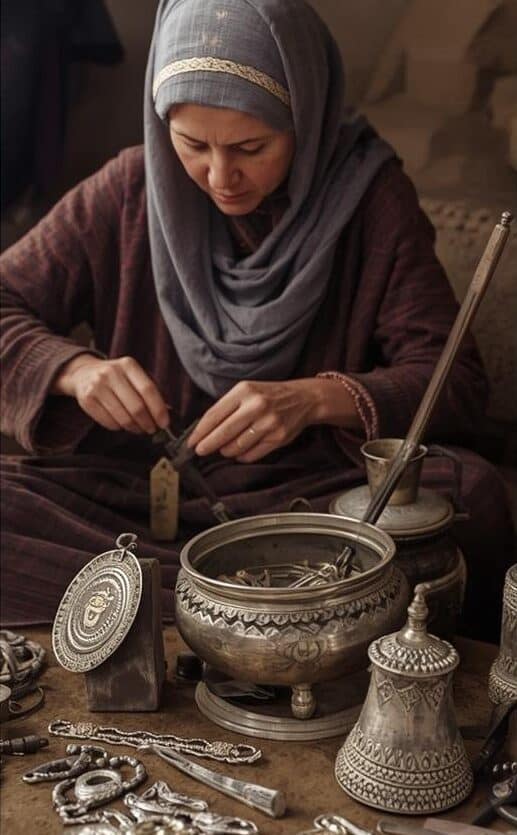 Jordanian artisan crafting Nabataean-inspired silver jewellery in Petra